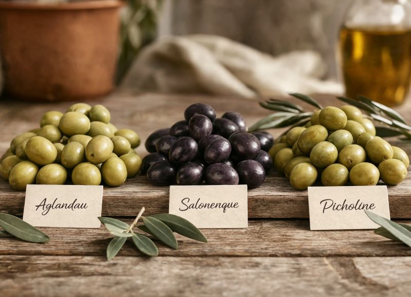 Trois variétés d'olives nobles