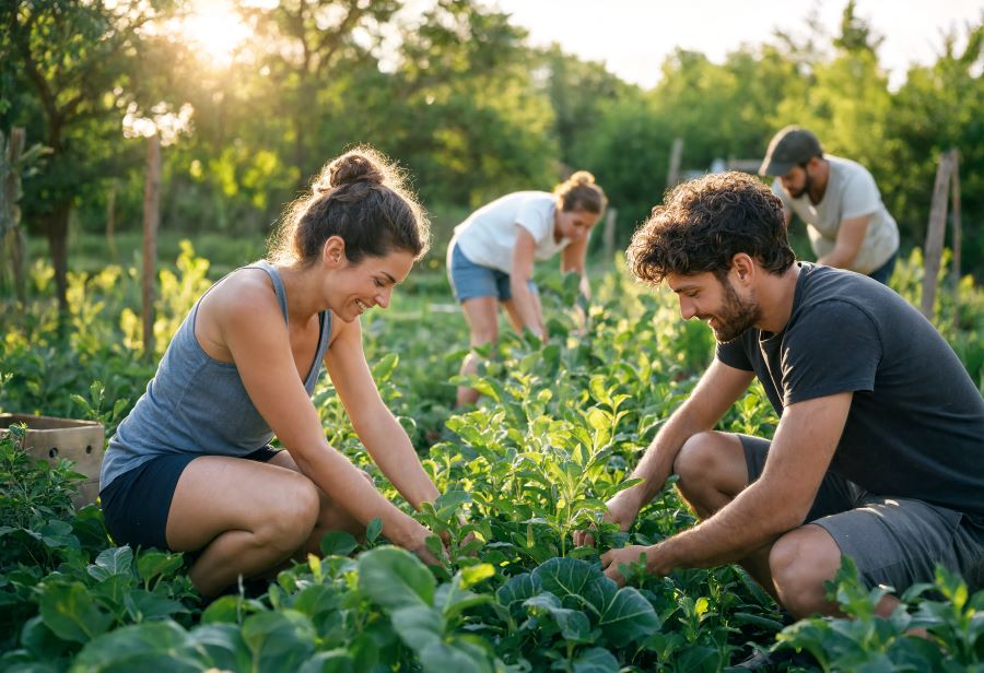 Bénévoles de l'association Libertatem au jardin partagé